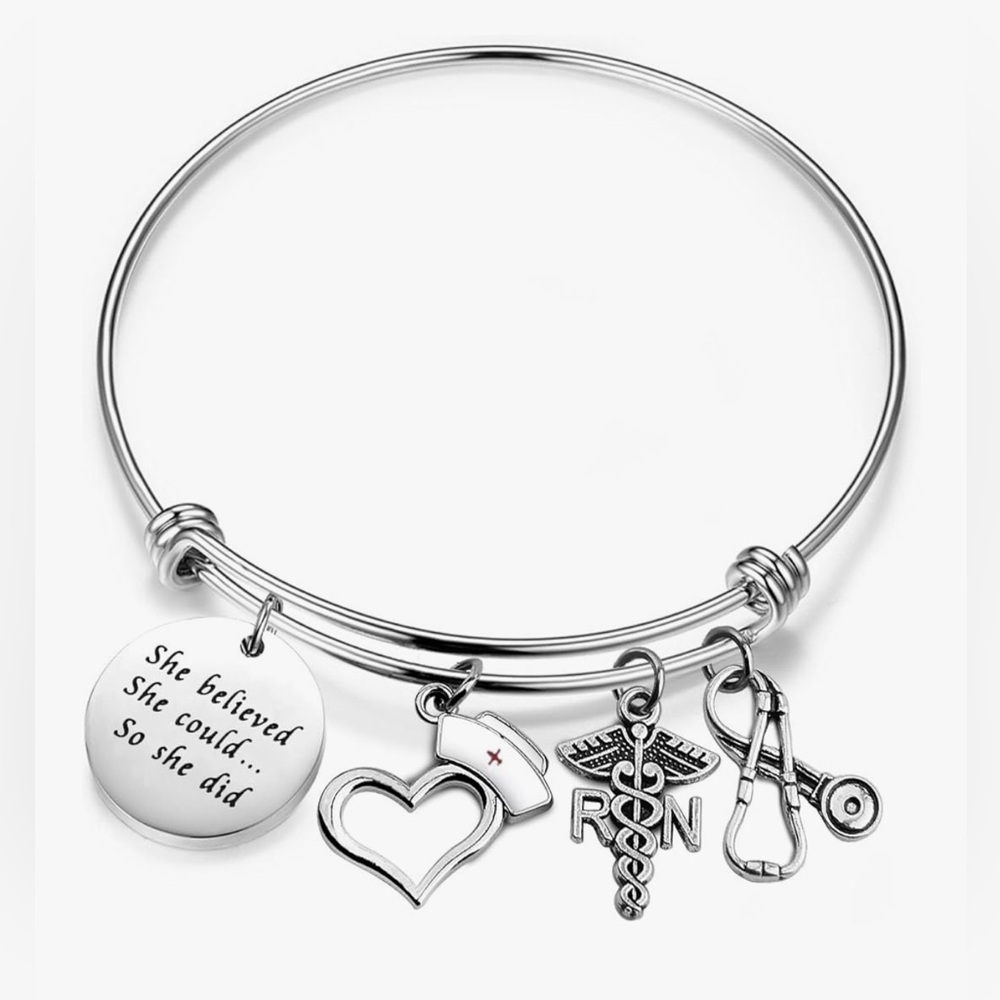 Nurse Bracelet “She Believed She Could So She Did” RN Charm Bracelet NEW